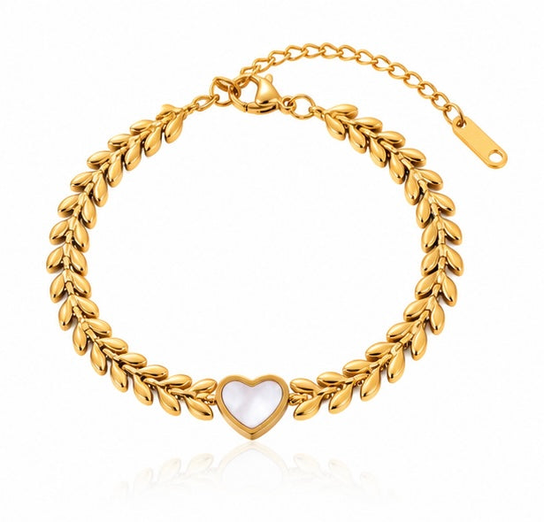 Vit Hjärta Guld Armband