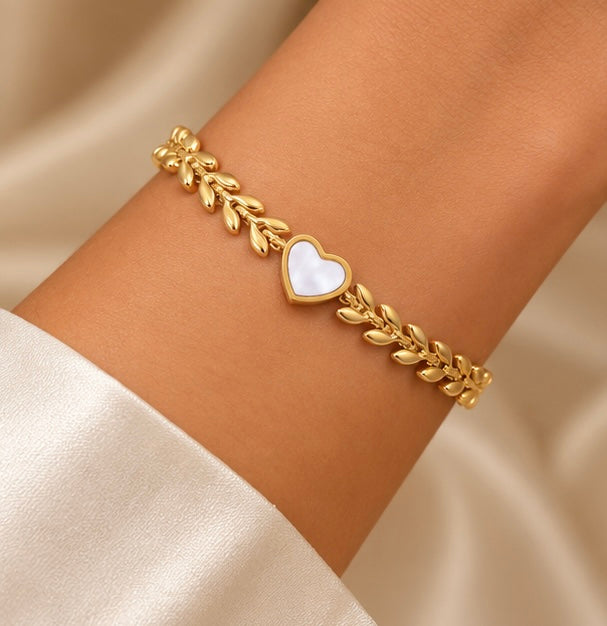 Vit Hjärta Guld Armband