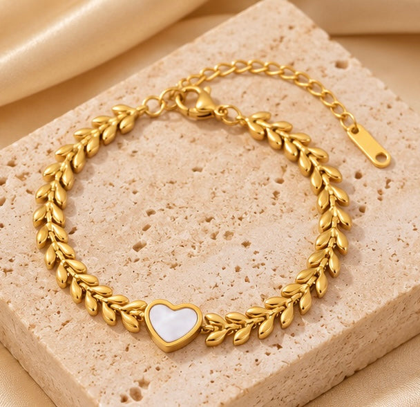 Vit Hjärta Guld Armband