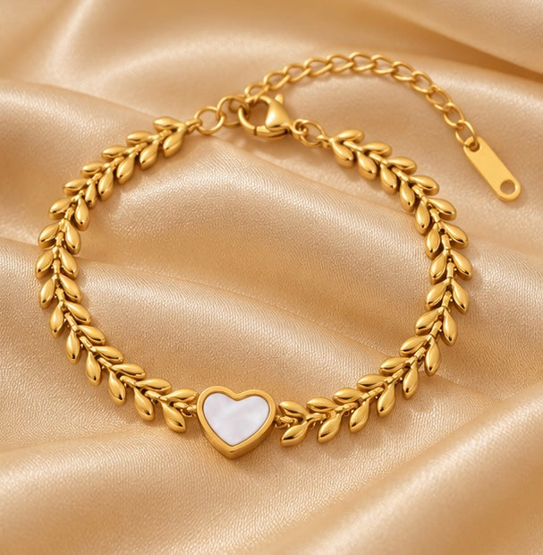 Vit Hjärta Guld Armband